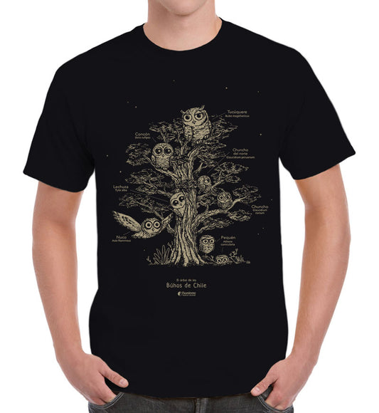 Polera Árbol de los Búhos de Chile – Negro 1 tinta