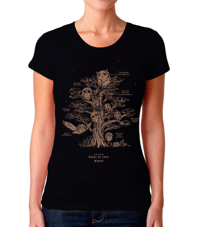 Polera Árbol de los Búhos de Chile – Negro Mujer - S