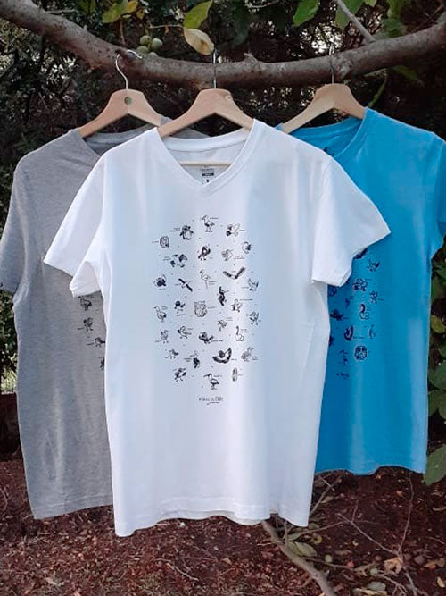 Polera cuello V – Aves de Chile – Blanca